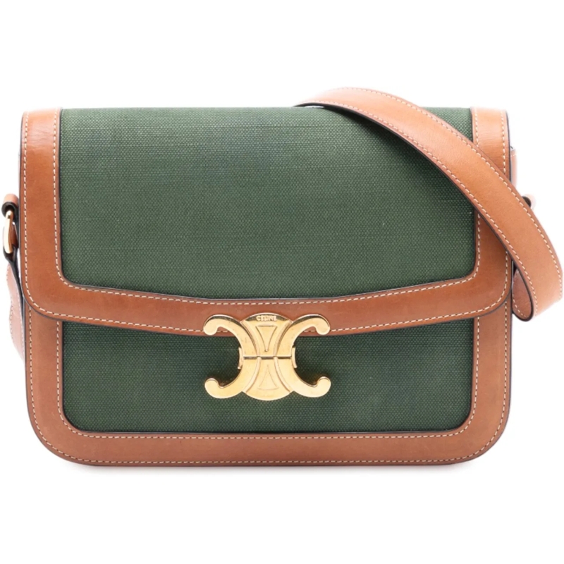 Celine Schultertasche Teen Canvas and Calfskin Triomphe Crossbody grün