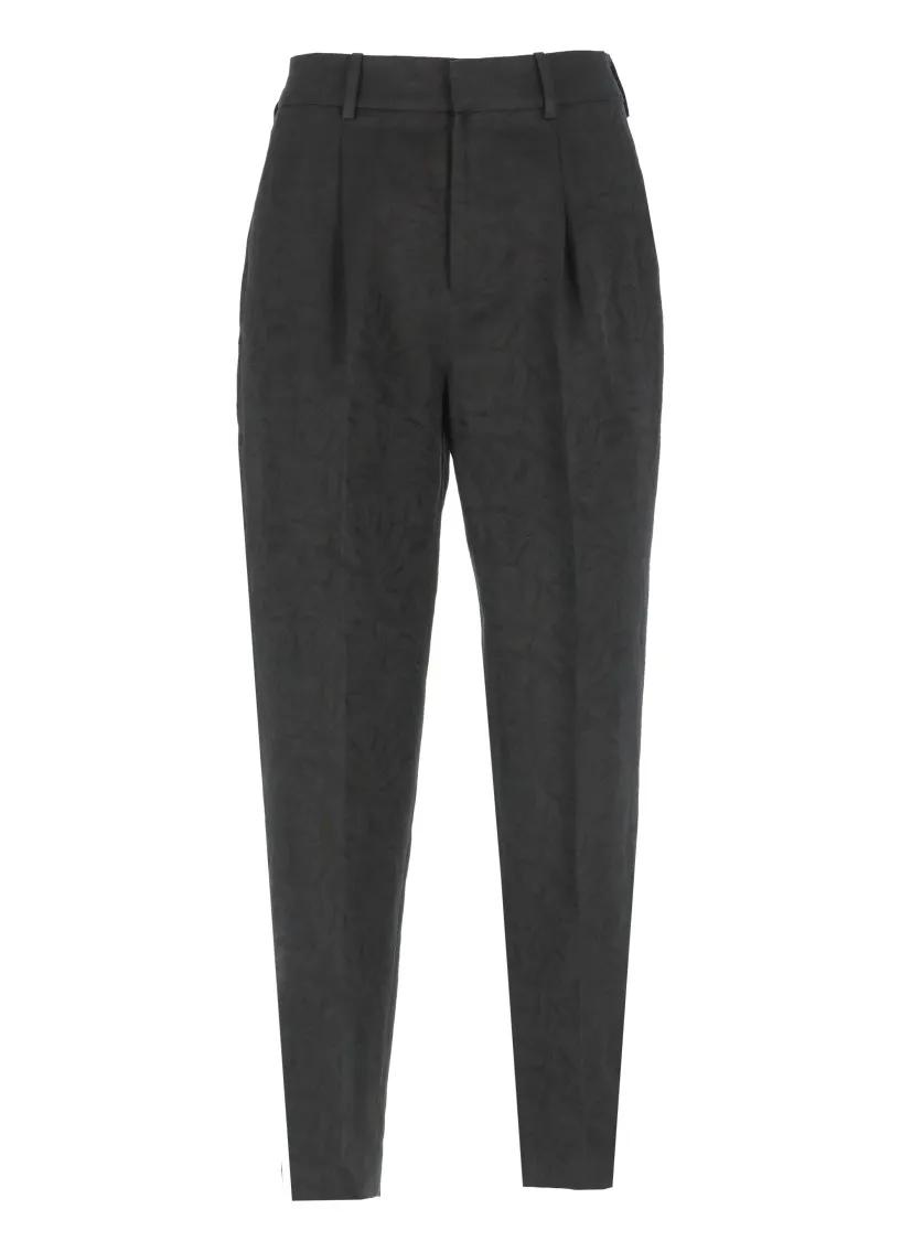 Thumbnail - Pt Torino - Palazzo Pants In Black Linen And Cotton With Flora - Größe 44 - schwarz