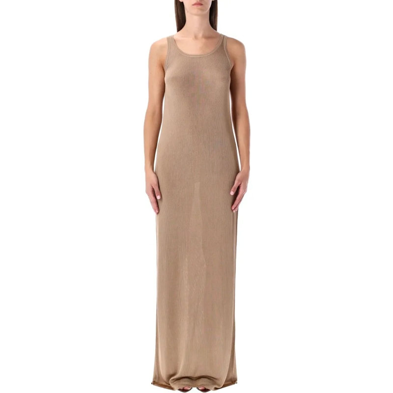 Saint Laurent Avondjurk Beige Rib-Knit Long Tank Dress Neutrals