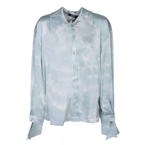 Amen Long-Sleeve Satin Shirt With A Marbled Effect Blue 