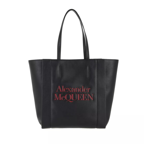 Alexander McQueen Logo Tote Bag Leather Black Deep Red Shopper