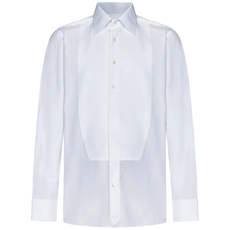 Tom Ford Hemd White Cotton Tuxedo Shirt With Piqué Plastron White