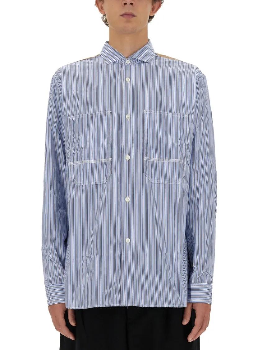 Thumbnail - Junya Watanabe - Striped Front And Plaid Back Cotton Shirt - Größe L - blau