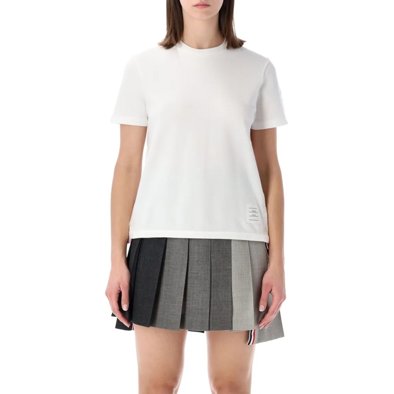 Thom Browne T-shirt Piqué T-Shirt With Buttoned Side Vents White