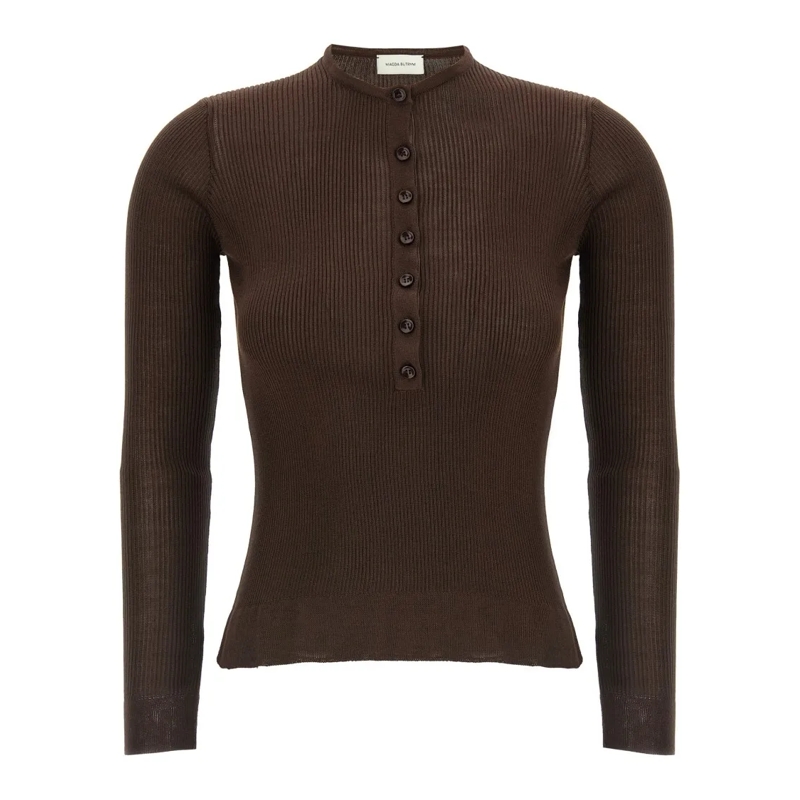 Magda Butrym Pull Ribbed Silk Sweater With Crew Neck Brown