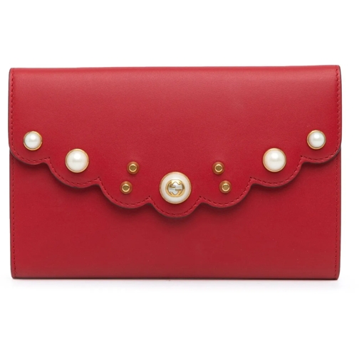 Gucci Porte-cartes 2000-2015 Leather Peony Pearly Wallet on Chain rot (Image 2)