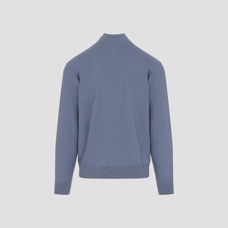 Ralph Lauren X Purple Label Pull Half-Zip Mock Neck Sweater In Wool Blue