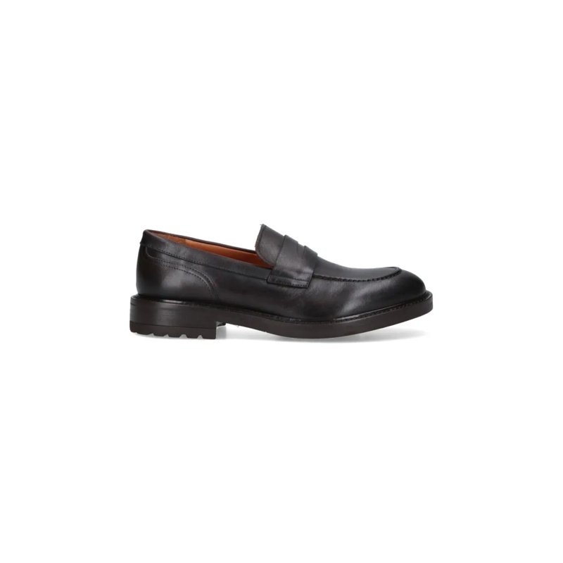 Alexander Hotto Mocassin Smooth Leather Penny Loafers With Stitched Apron F Black