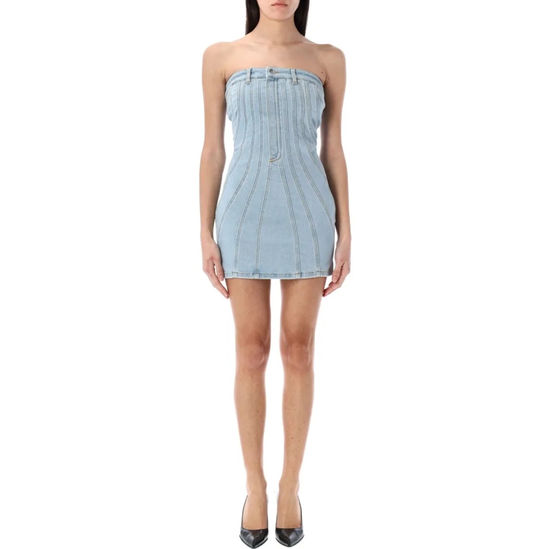 Mugler Minikleid Spiral Denim Bustier Dress Blue