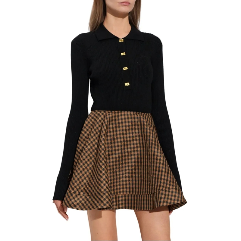 GANNI Bluse FINE SEQUIN POLO BLACK schwarz