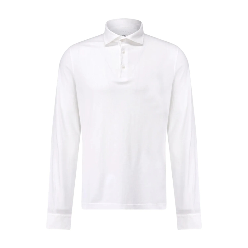 Fedeli Polohemd Langarm-Poloshirt aus Baumwolle Weiß