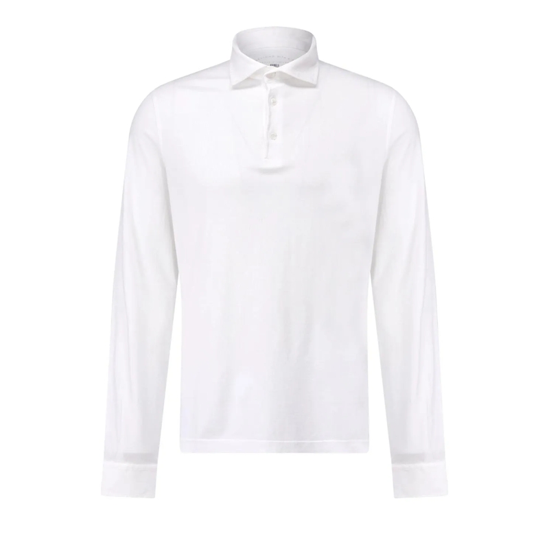 Fedeli Polo Langarm-Poloshirt aus Baumwolle Weiß