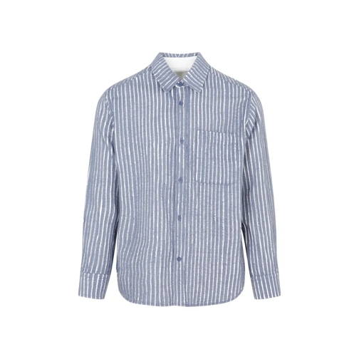 Craig Green Chemises Hand-Frayed Stripe Blue Chalk Cotton Shirt Blue