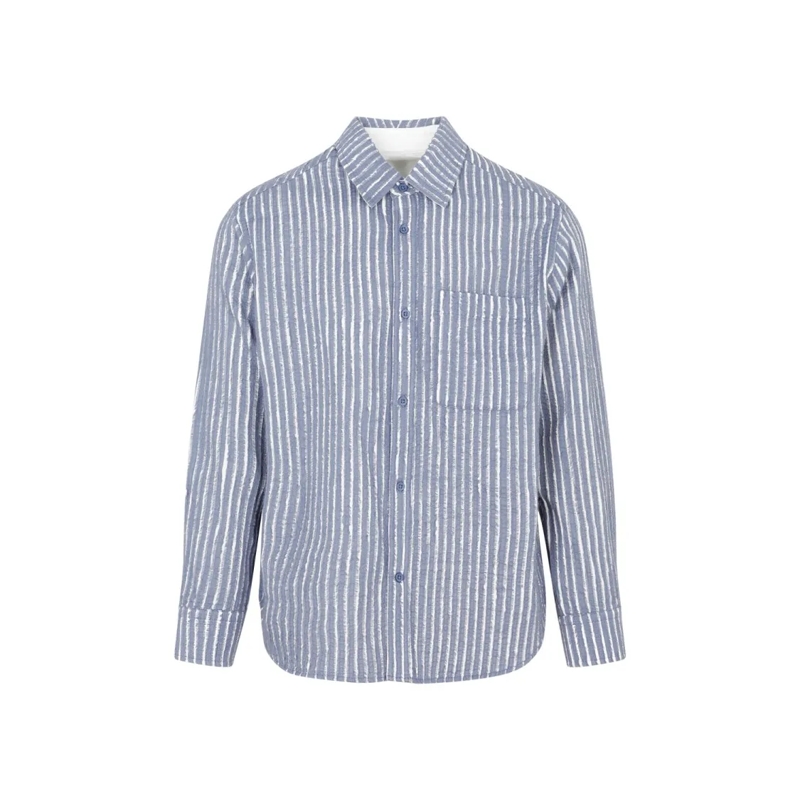 Craig Green Chemise Hand-Frayed Stripe Blue Chalk Cotton Shirt Blue