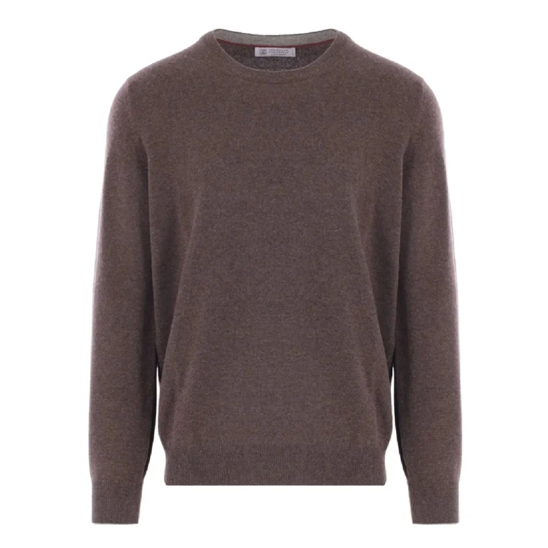 Brunello Cucinelli Pullover Relaxed Fit Brown Crew Neck Sweater Brown