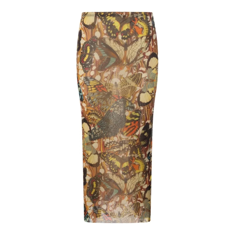 Jean Paul Gaultier Minirok Butterfly Print Midi Skirt With Elastic Waistband Brown