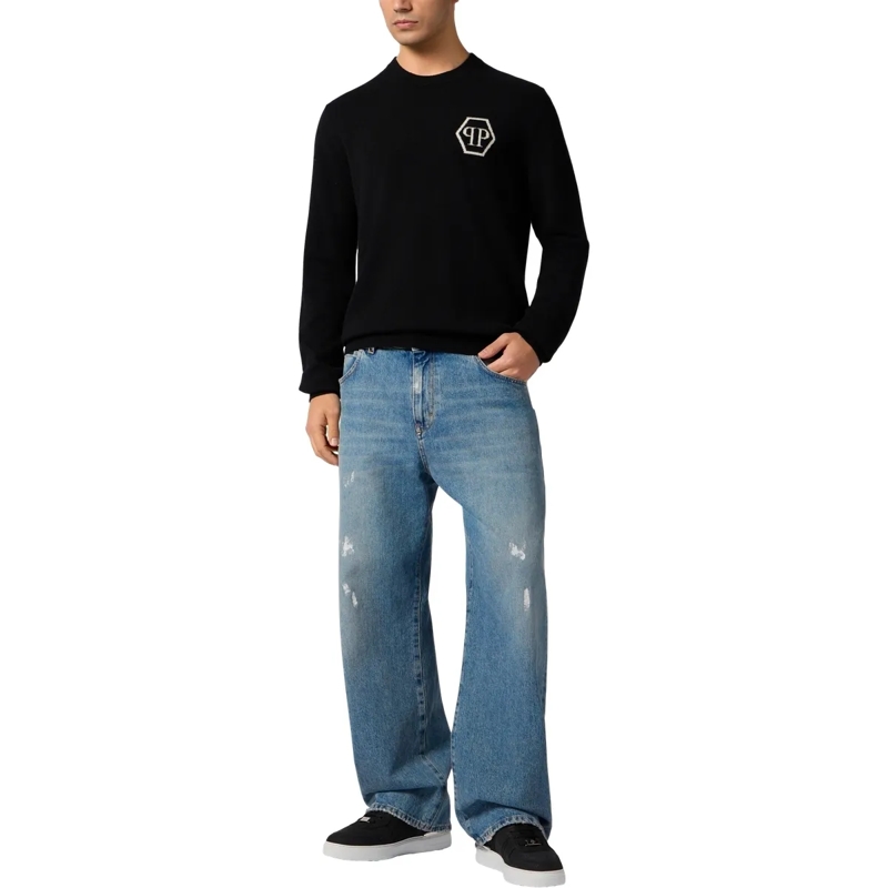 Philipp Plein  Cashmere Roundneck Pullover Jacquard Hexagon schwarz(Image 4)