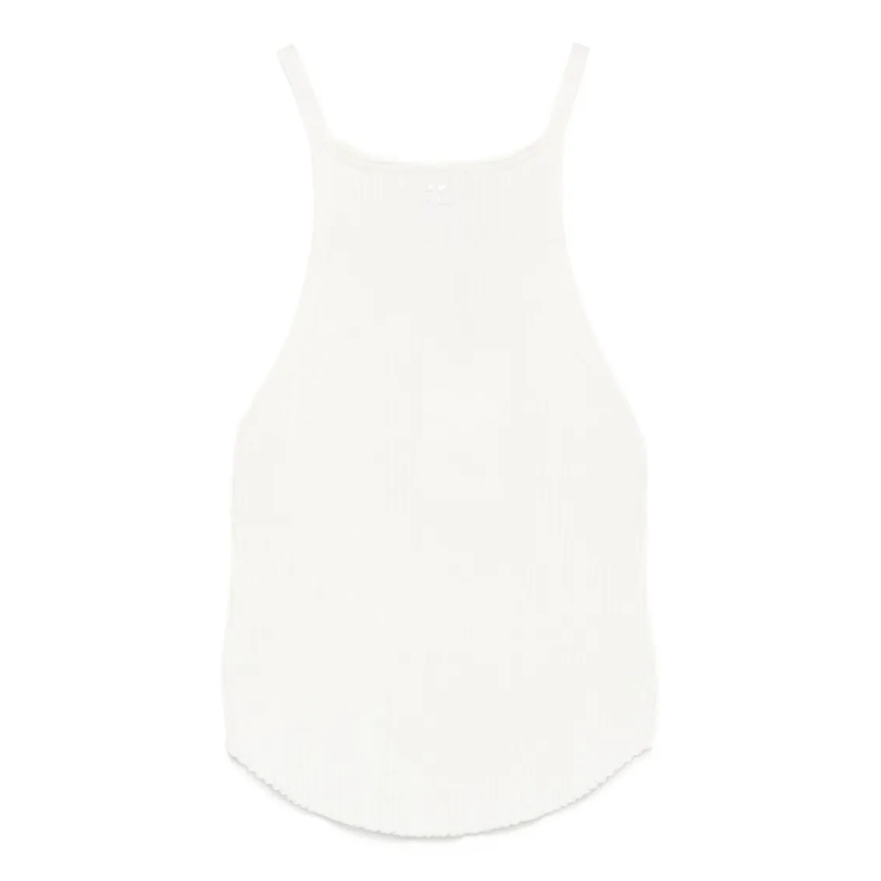 Courrèges Blouse Ribbed Halterneck Top With Straight Hemline White