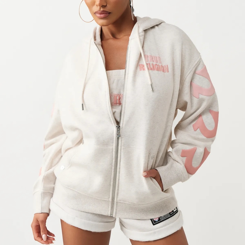 True Religion Blouson - Zip-Hoodie- Lockere Passform- Puff-Print- Übe graubeige(Image 6)