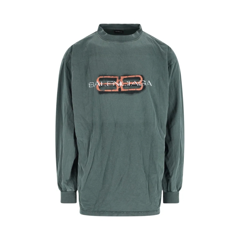 Balenciaga Langärmeliges Oberteil "Bb Incon Stencil" Long-Sleeve T-Shirt – Green Green