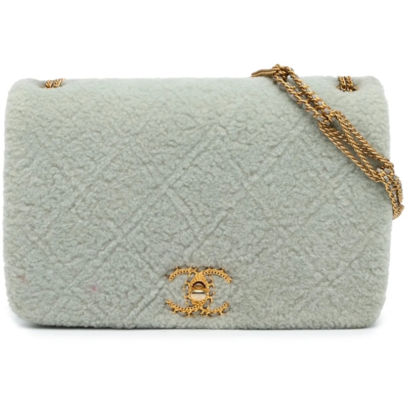 Chanel Schultertasche Quilted Shearling Chain Flap grau