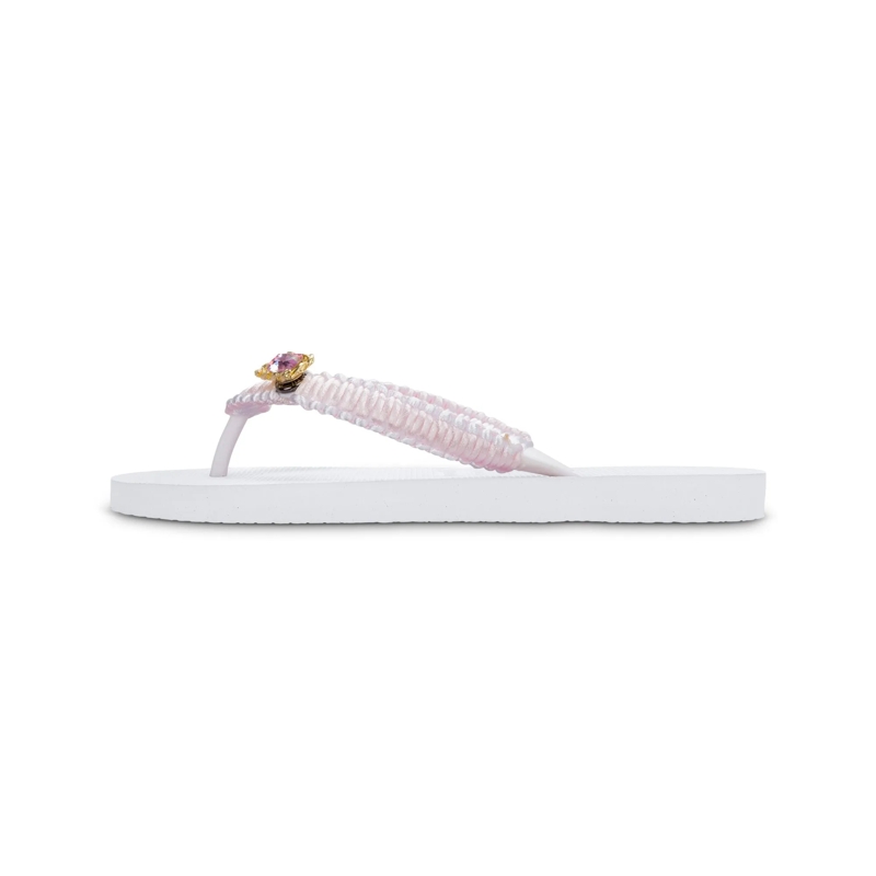 UZURII Flip Flops Zehentrenner Pink Macrame Switch weiss