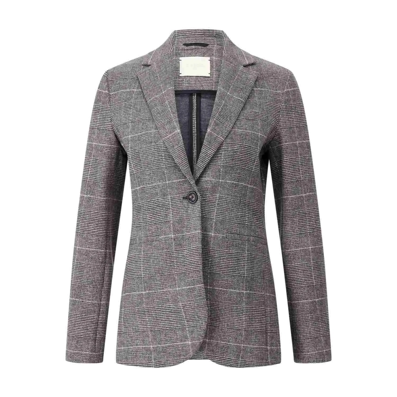 CIRCOLO 1901 Blazer Checkered Slim-Fit Long Jacket With Notched Lapels Grey