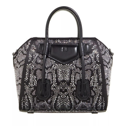 Givenchy Mini Antigona Lock Bag In Satin Black With Python Effect Strass Tote