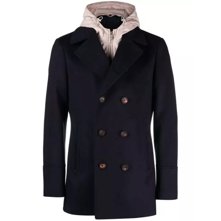 Eleventy Hooded Double Breasted Peacoat Black