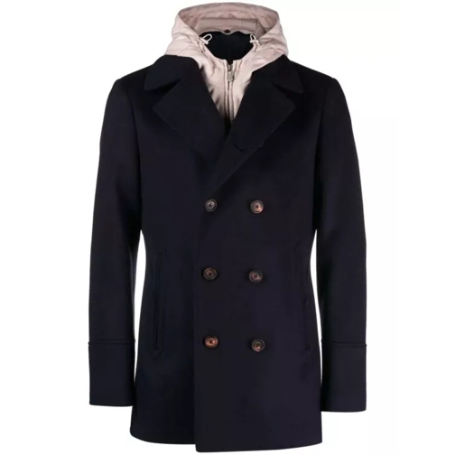 Eleventy Hooded Double-Breasted Peacoat Black 