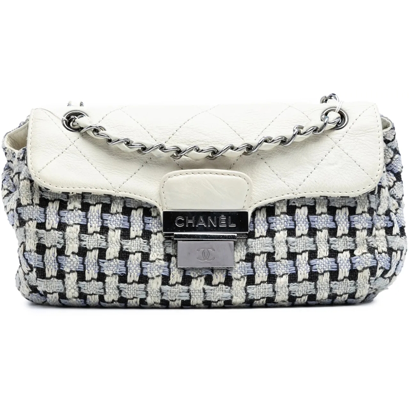 Chanel Sac à bandoulière Tweed and Calfskin Woven Single Flap schwarz