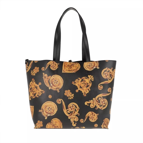 Versace Jeans Couture Flower Print Logo Tote Bag Black Gold Shopper