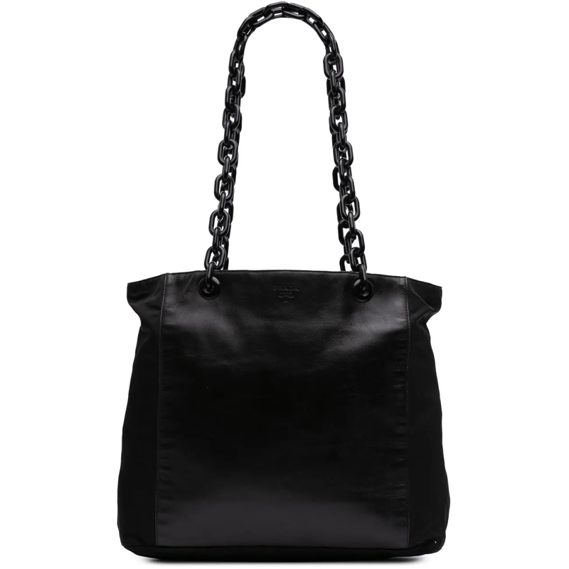Prada Shopper Tessuto and Leather Chain Tote schwarz