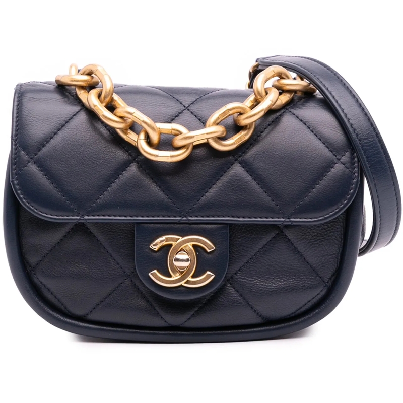 Chanel Schultertasche Mini CC Quilted Calfskin Round Moon Messenger Flap blau