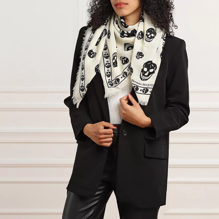 Alexander McQueen Scarf Skull Print White Wool Scarf