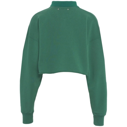 Golden Goose Sweatshirts Cropped polo sweatshirt with logo print grün