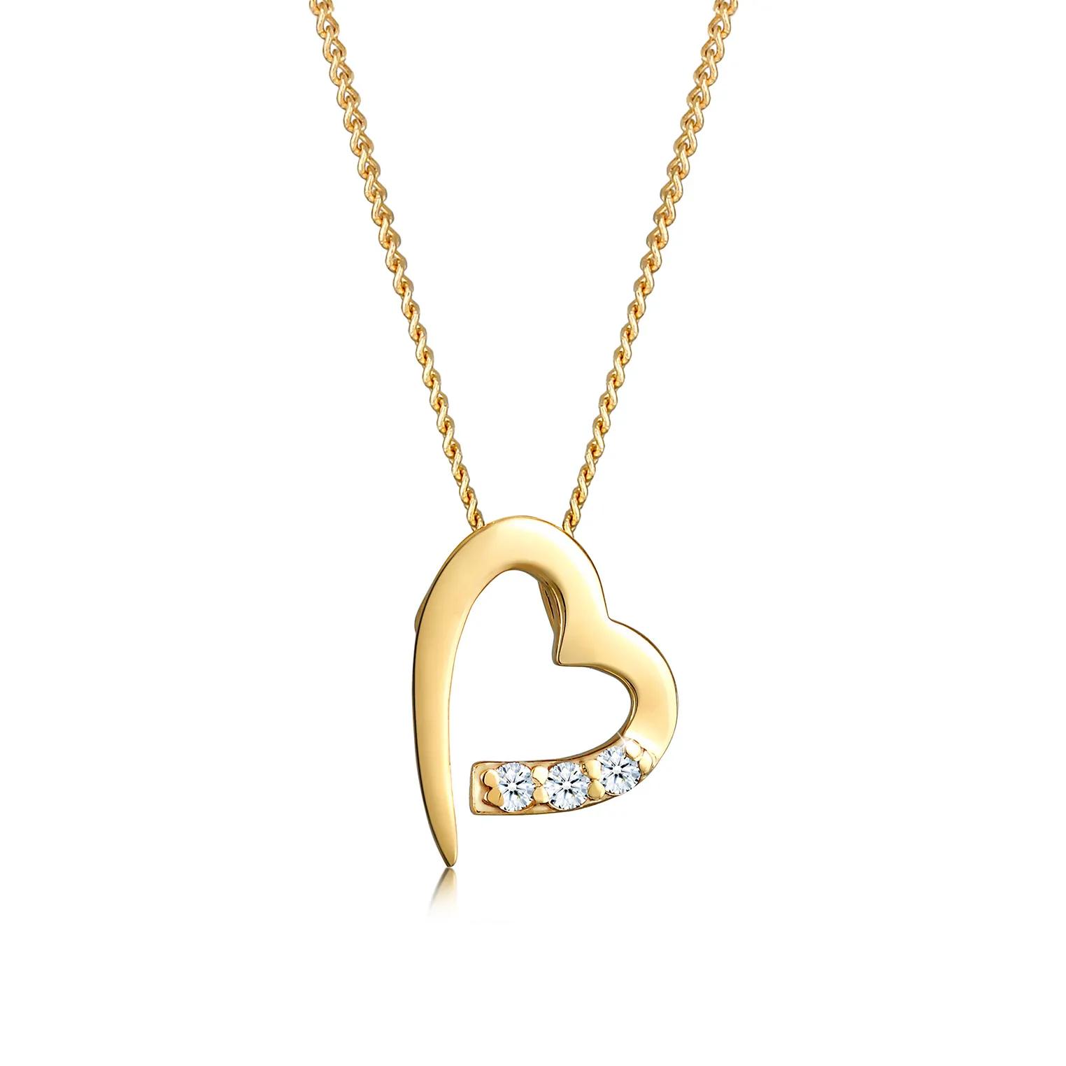 Elli Halsketten - Halskette Herz Diamanten (0.04 ct.) 585er Gelbgold - Gr. unisize - in Gold - für Damen