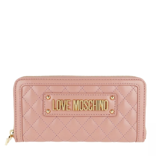 Love Moschino Quilted Nappa Pu Wallet Rosa Portemonnaie mit Zip-Around-Reißverschluss