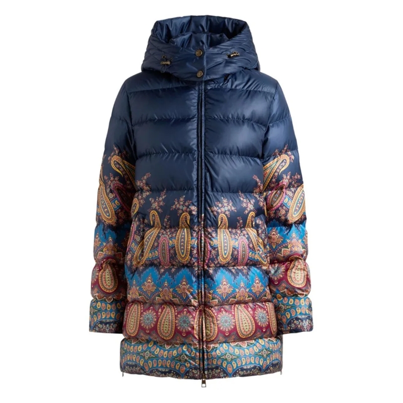 Etro  Down Jacket With Hood And Placed Print Multicolor