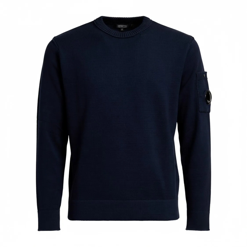 CP Company Pull Crew Neck In Soft Cotton Stretch Knit blau