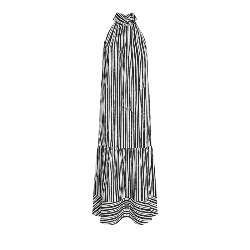 Karl Lagerfeld Kleid Gestreiftes Neckholder-Maxikleid Kleid schwarz
