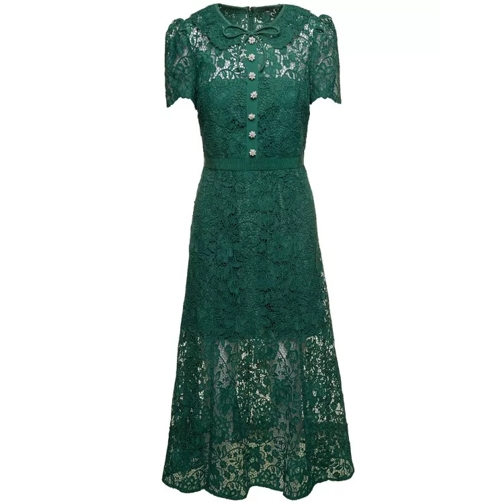 Self Portrait Long Green Dress With Peter-Pan Collar And Jewels  Green 