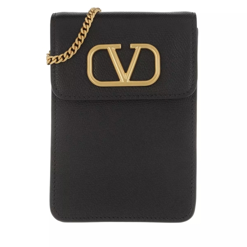 Valentino Garavani V Logo Phone Pouch With Chain Leather Black Handytasche