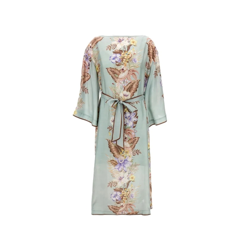Zimmermann Midi-jurk Floral Print Silk Midi Dress Green