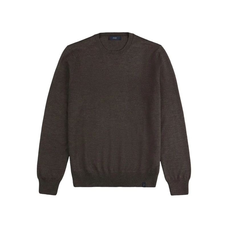 Fay Trui Brown Crew Neck Sweater In Wool Brown