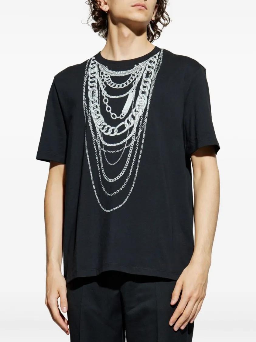 Tシャツ・カットソー Balmain Graphic Chain Motif Black T-Shirt With Short Sleeves Balmain Graphic Chain Motif Black T-Shirt With Short Sleev