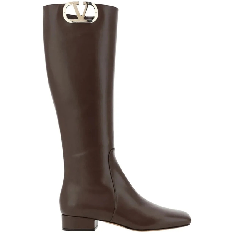Valentino Garavani Stiefel Leather Logo Boots Brown