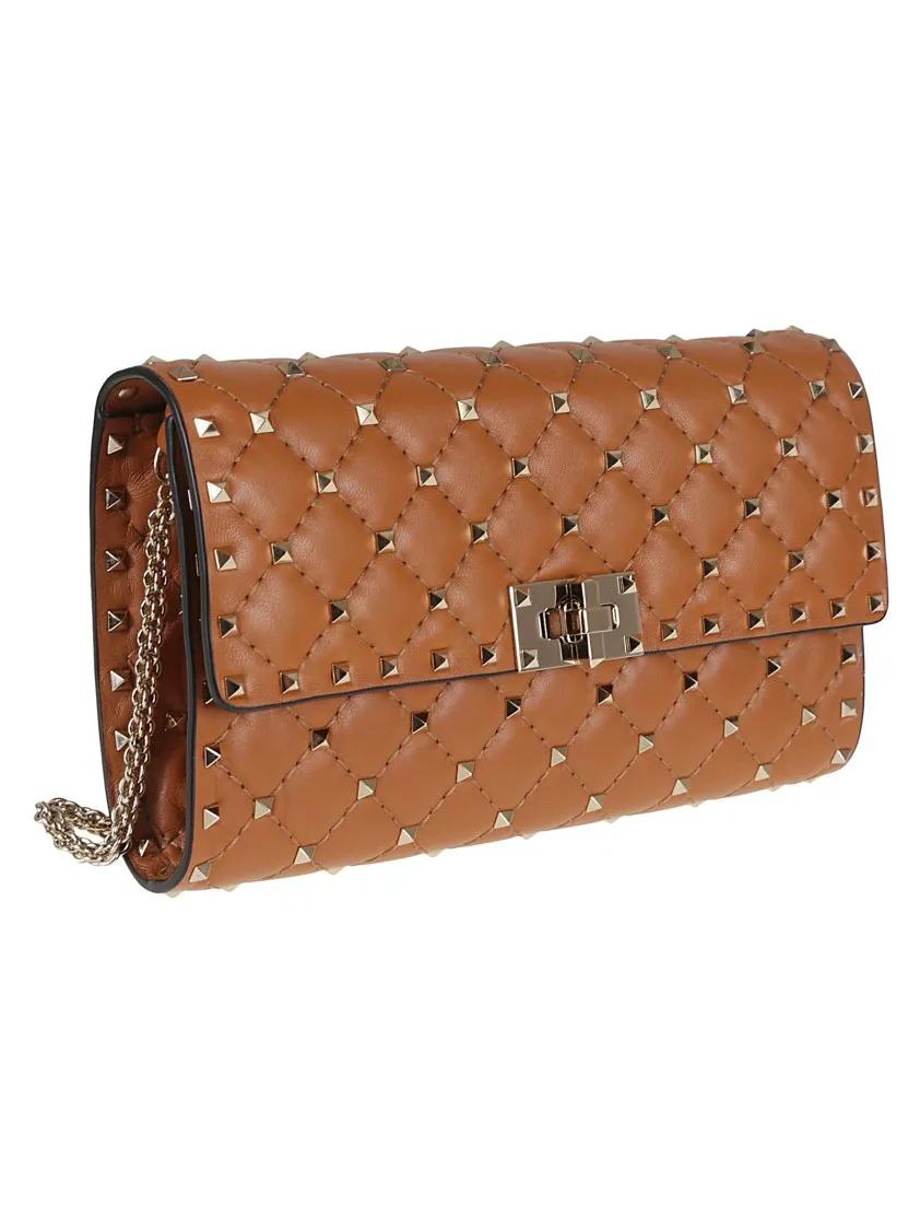 Valentino Hobo bags Rockstud Spike Lamb Nappa Shoulder Bag in bruin