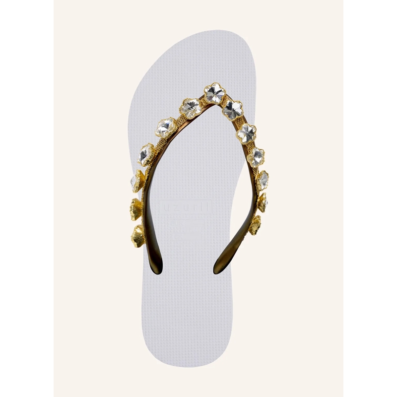 UZURII Flip Flops platte hausschuhe Chrystal Flower weiss(Image 3)