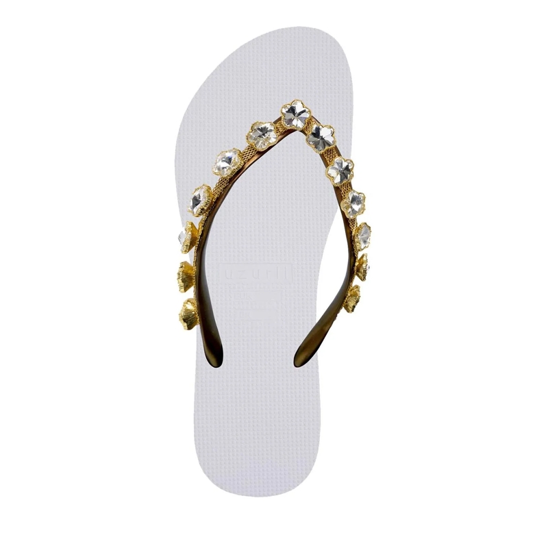 UZURII Flip Flops platte hausschuhe Chrystal Flower weiss(Image 4)